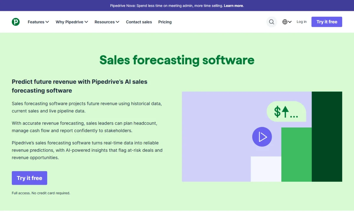 Pipedrive sales forecasting feature page
