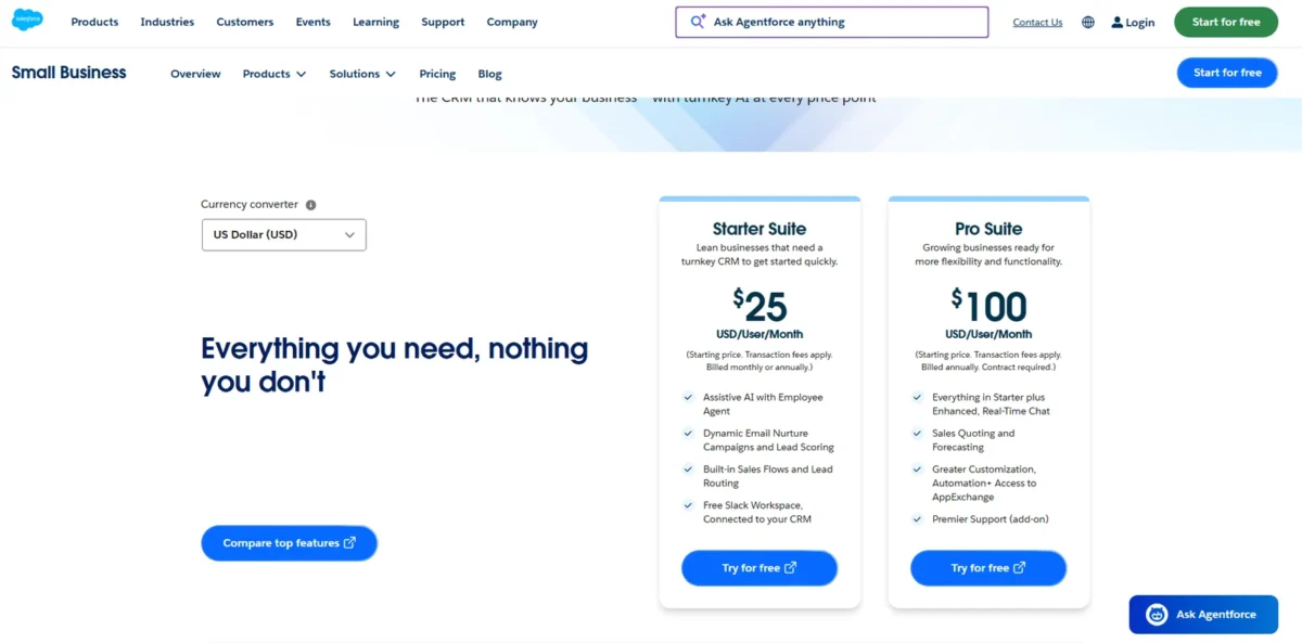 Salesforce pricing page