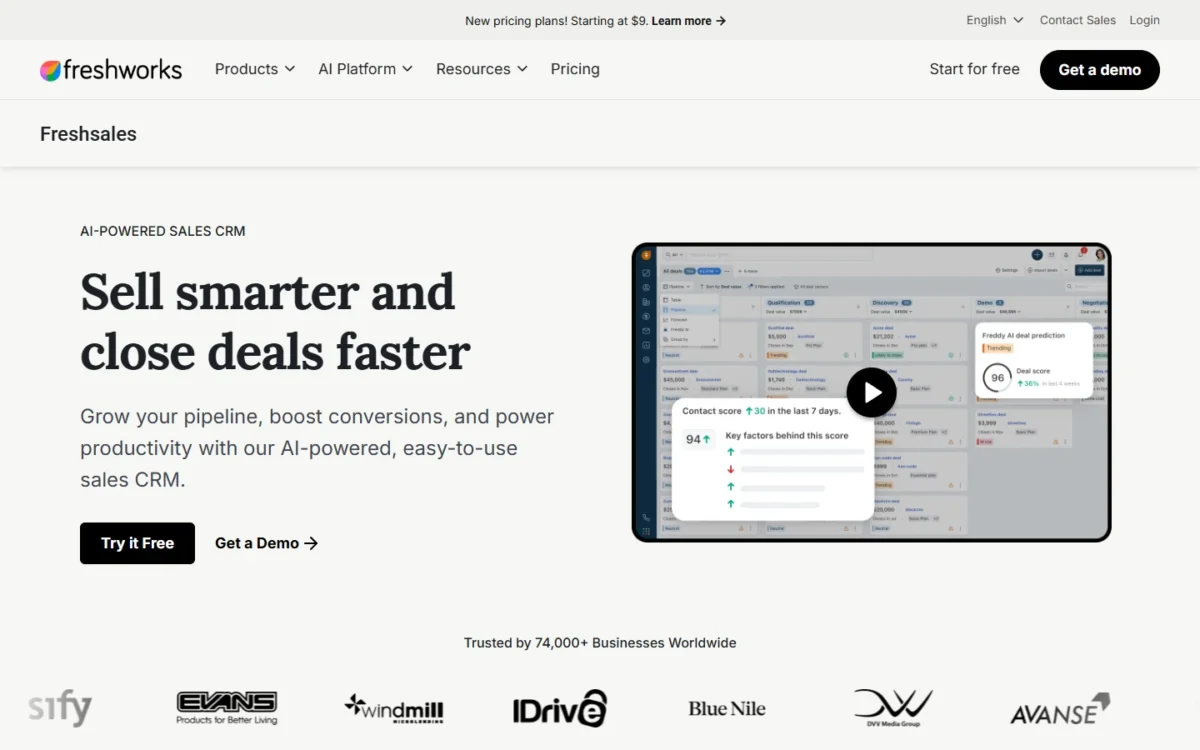 Freshsales homepage
