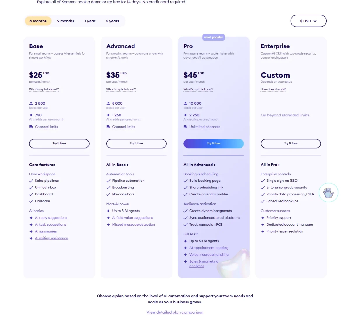 Kommo pricing page