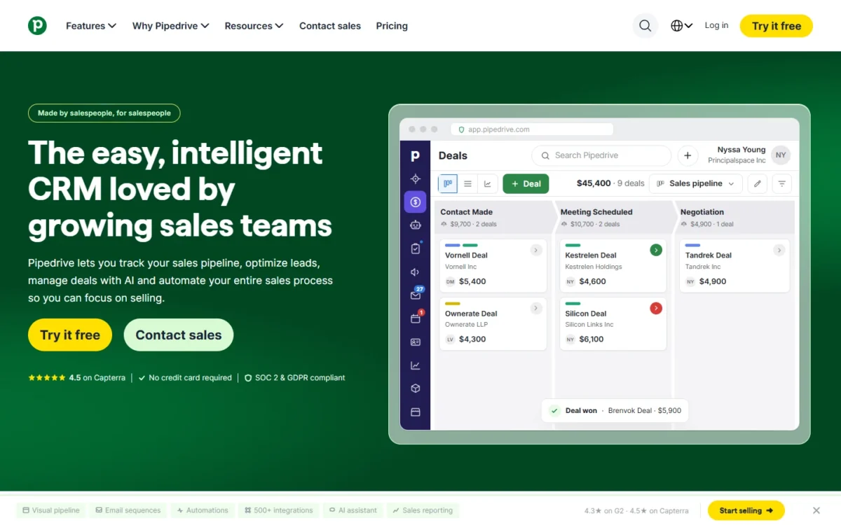 Pipedrive homepage
