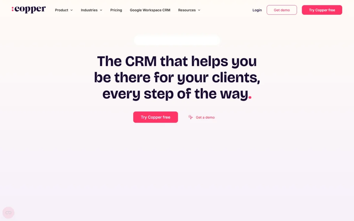 Copper homepage, first screen