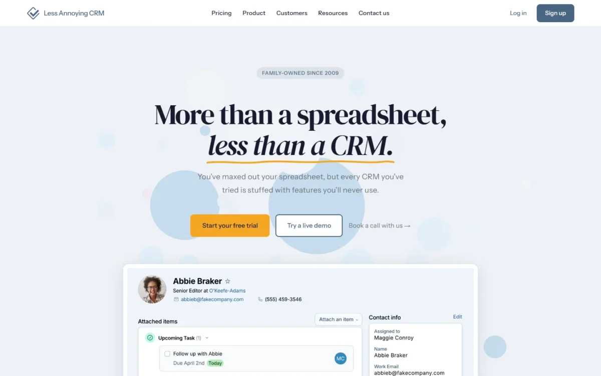 Less Annoying CRM homepage, first screen