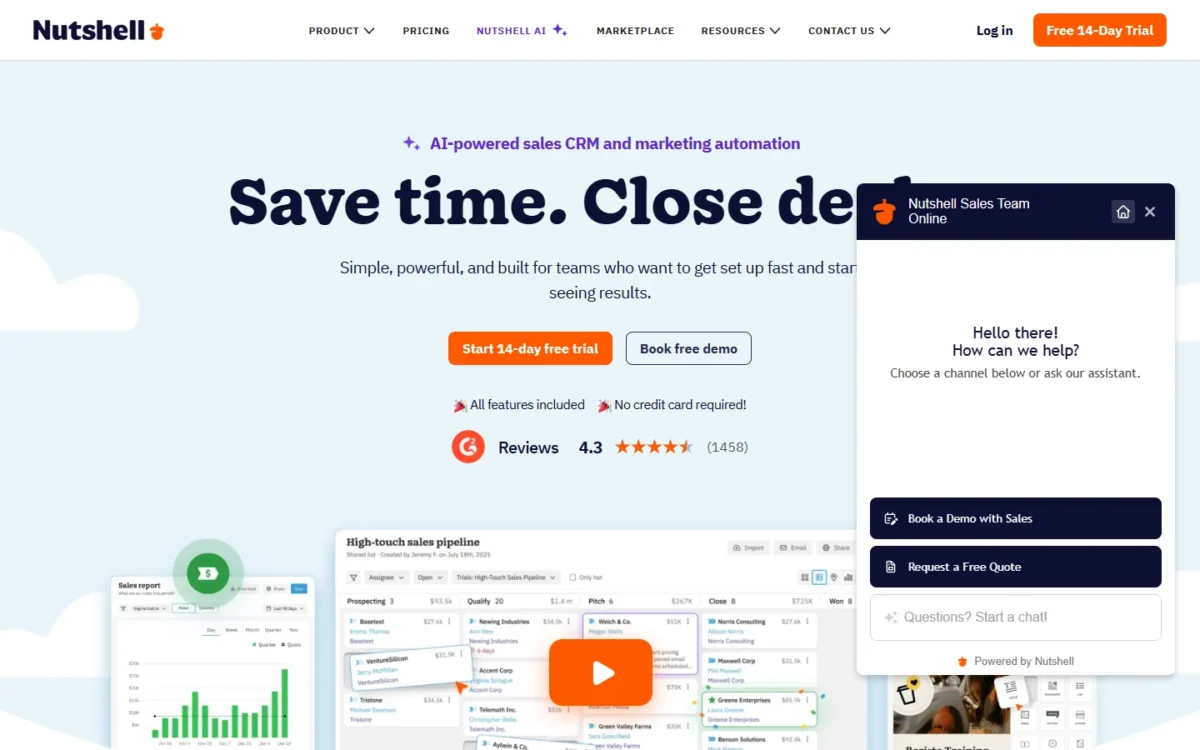 Nutshell homepage, first screen