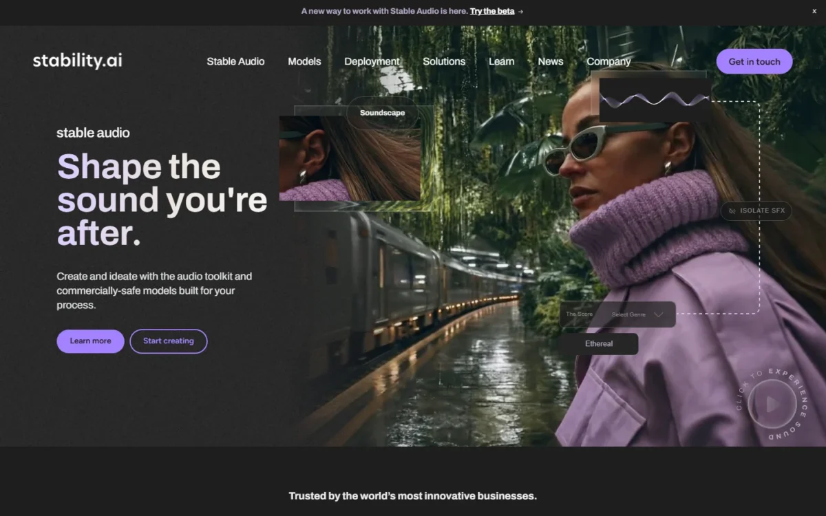 Stability AI homepage, first screen