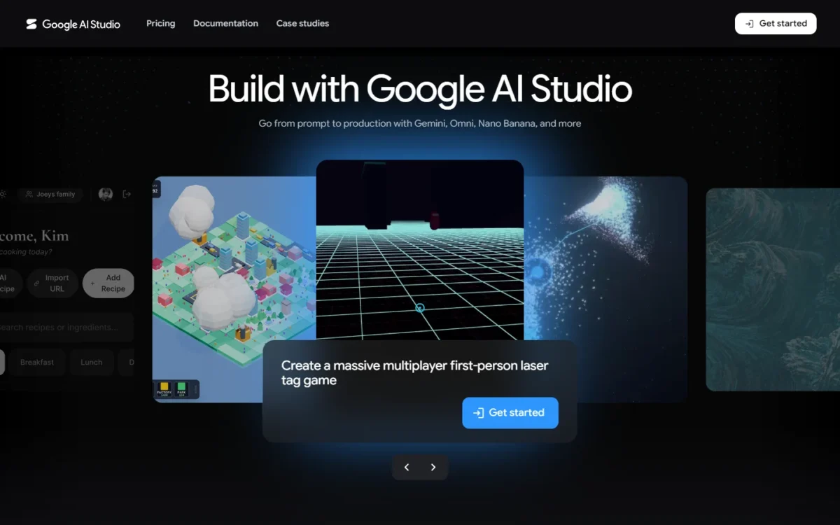Google AI Studio homepage, first screen