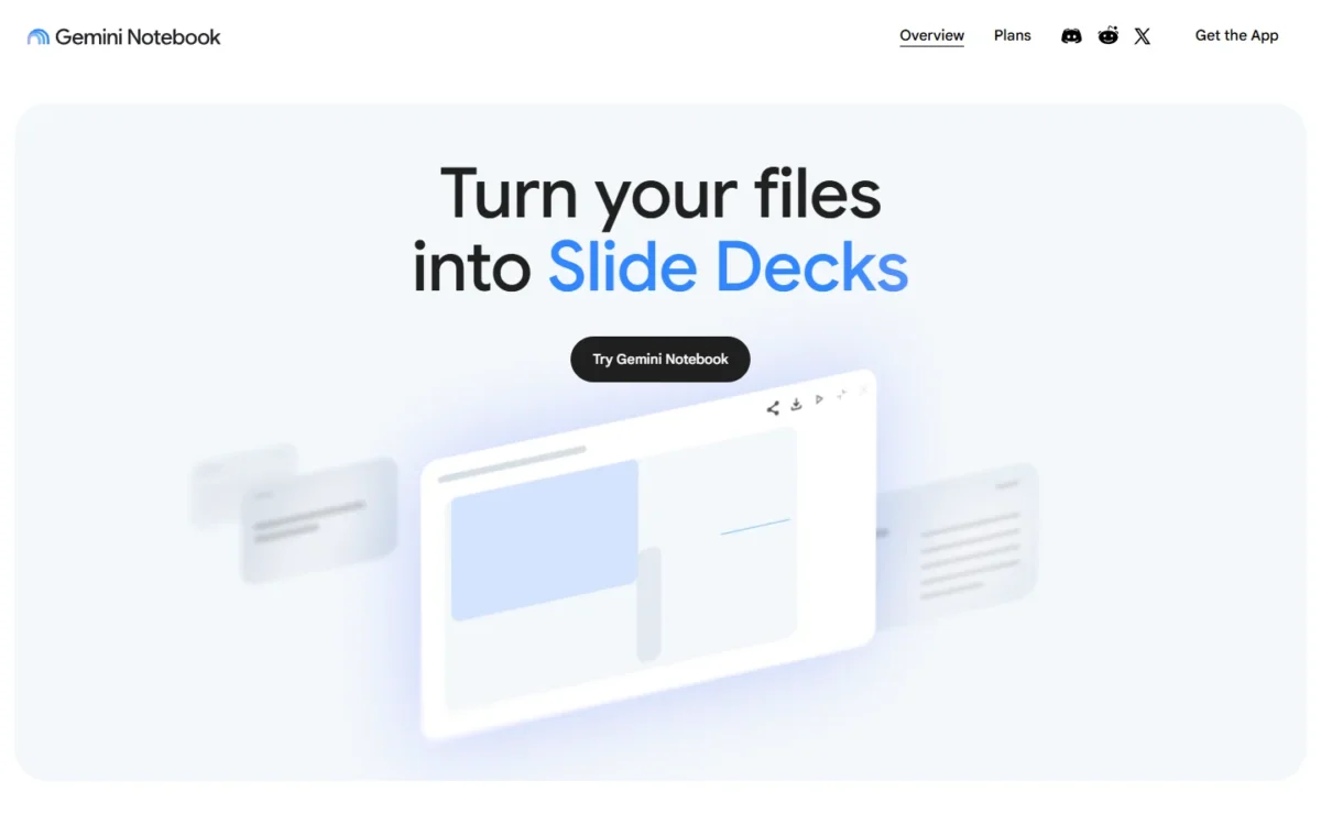 NotebookLM homepage, first screen
