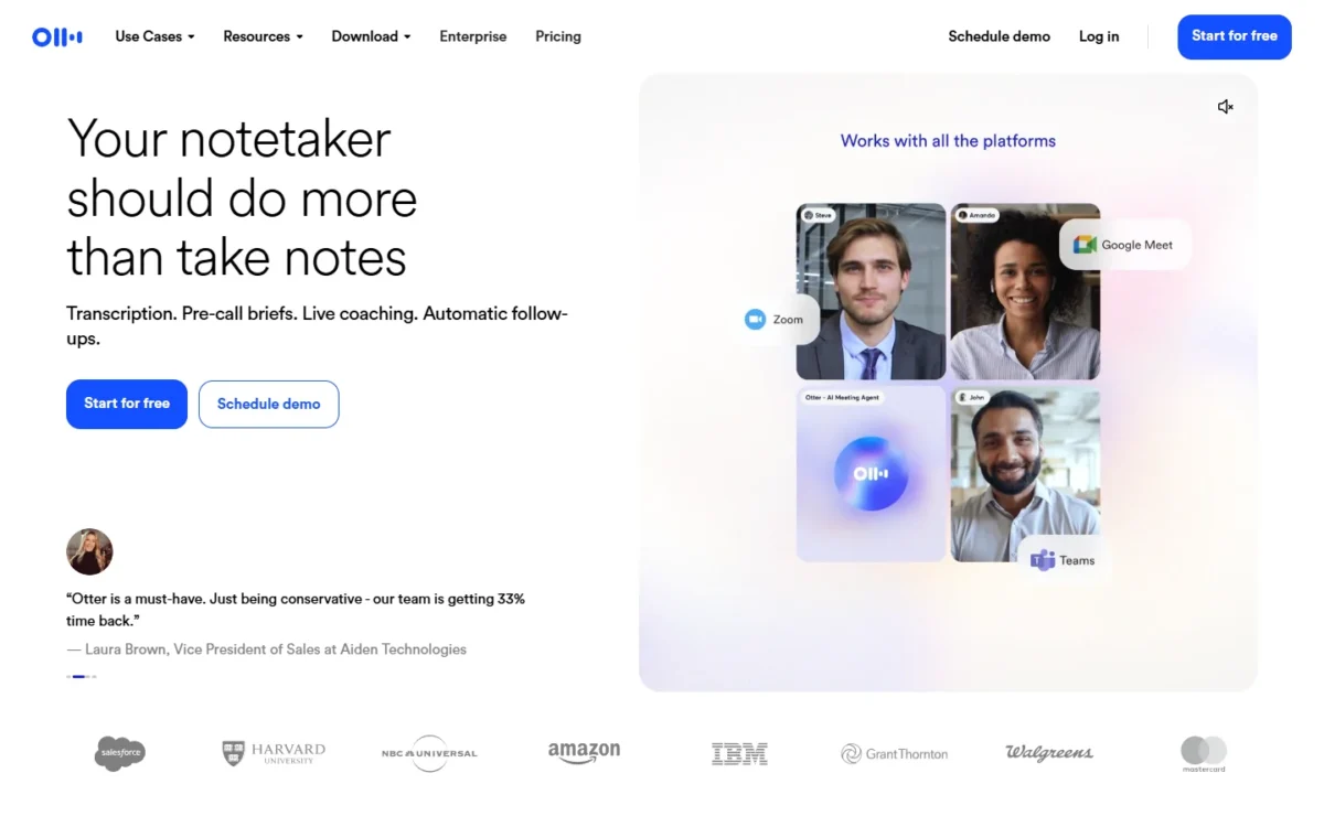 Otter.ai homepage, first screen
