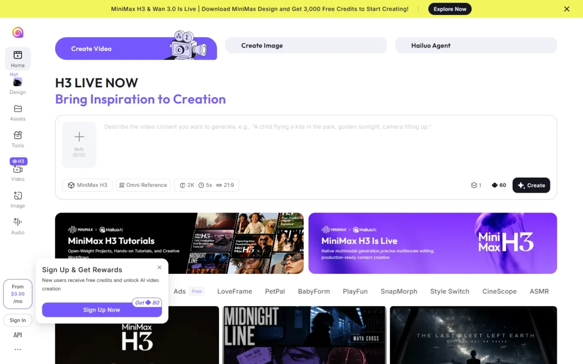 Hailuo AI pricing page, first screen