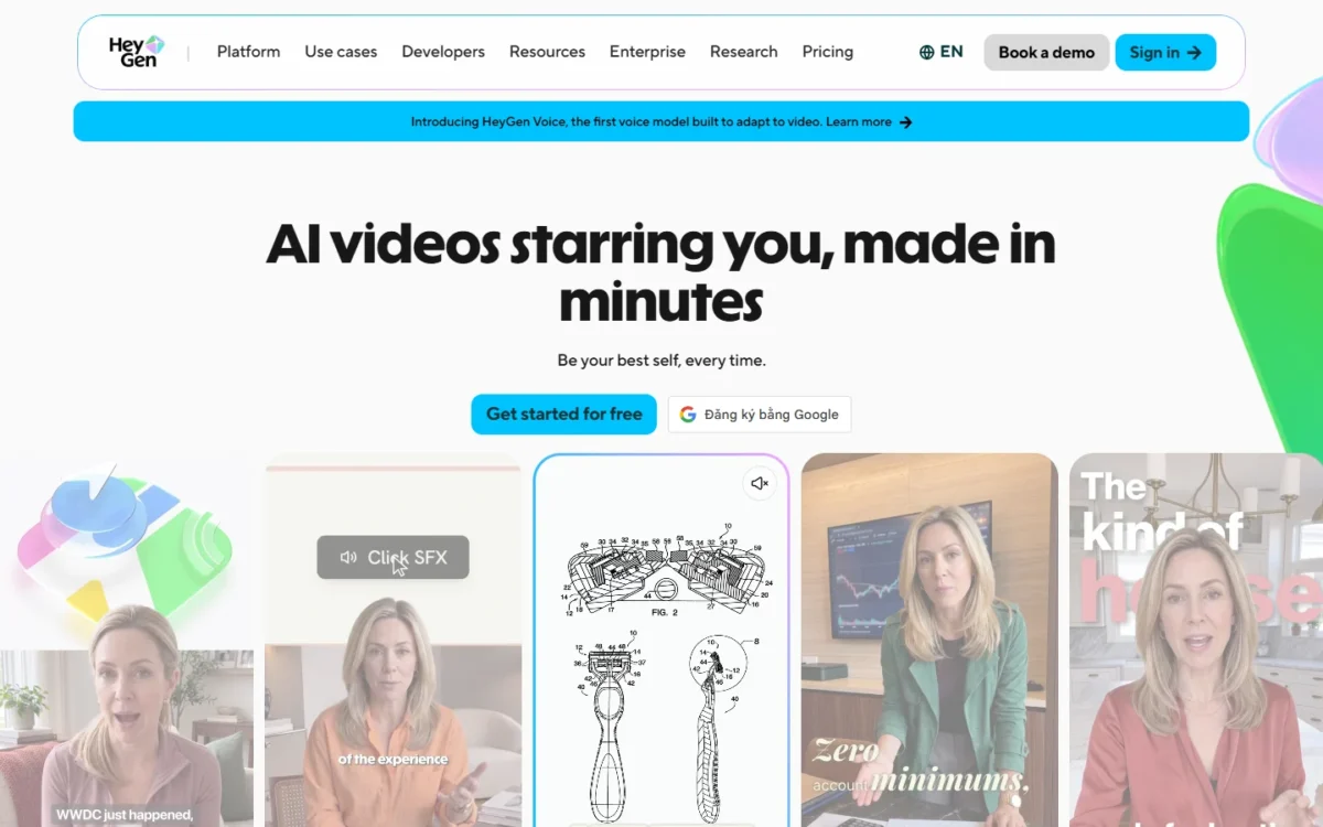 HeyGen homepage, first screen