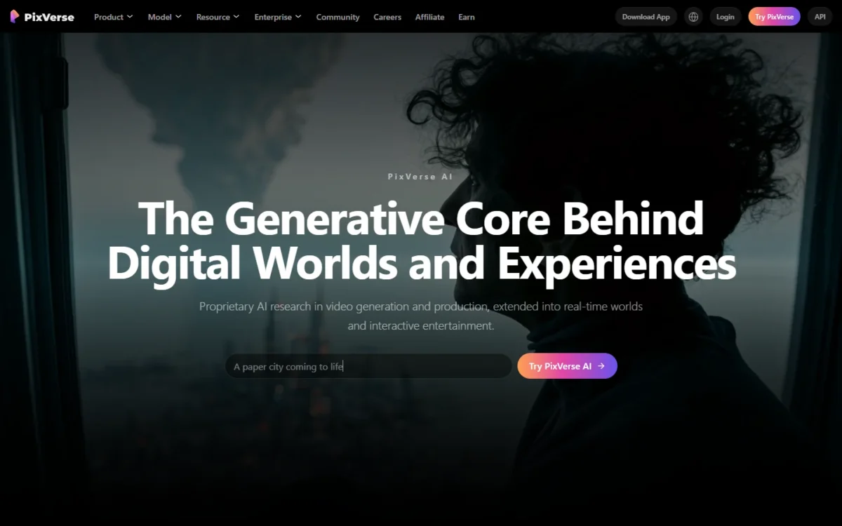 PixVerse homepage, first screen