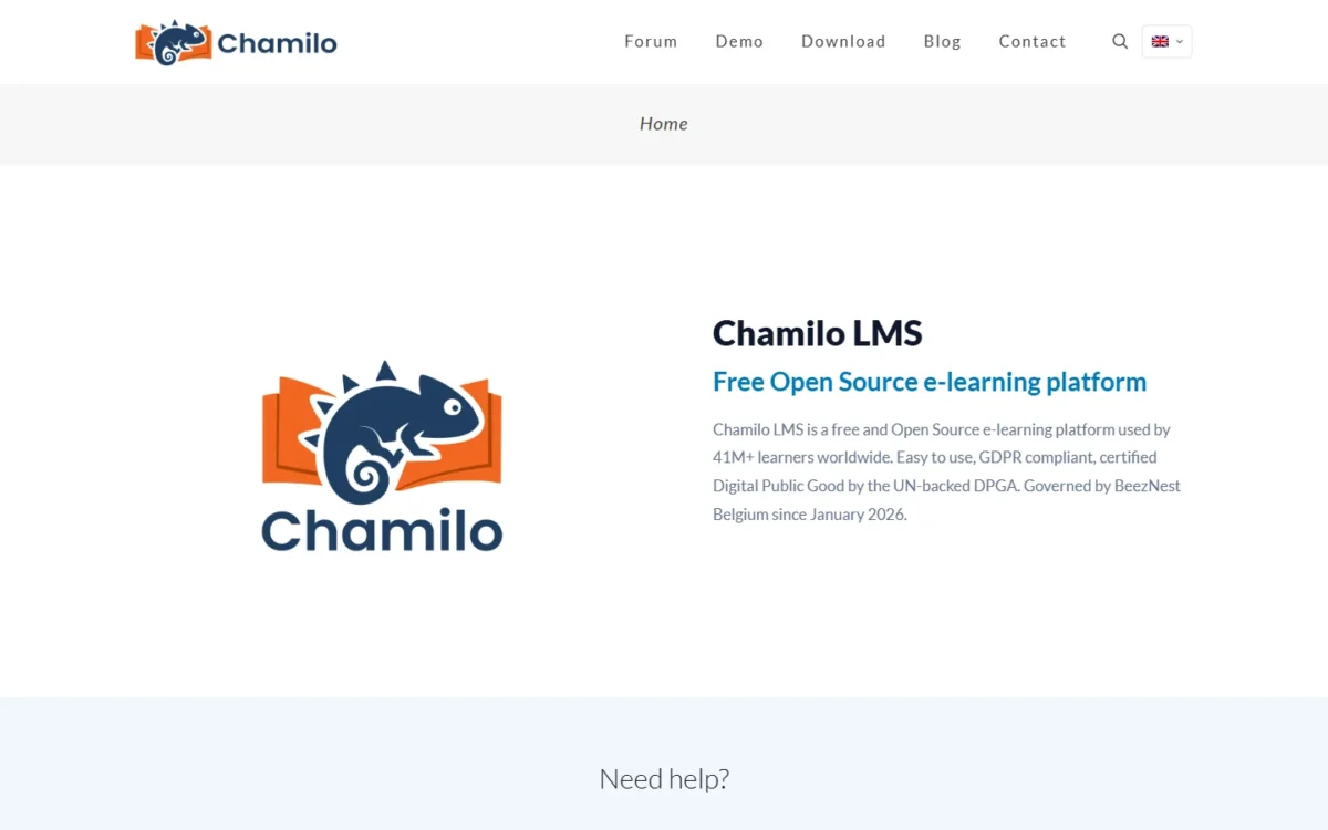 Chamilo homepage, first screen