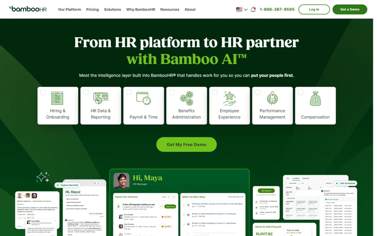 BambooHR homepage, first screen