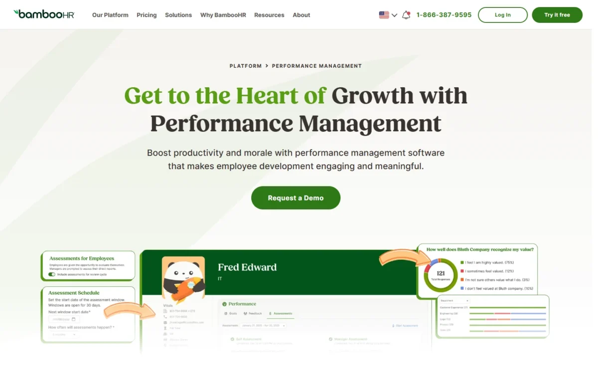BambooHR performance management page, first screen
