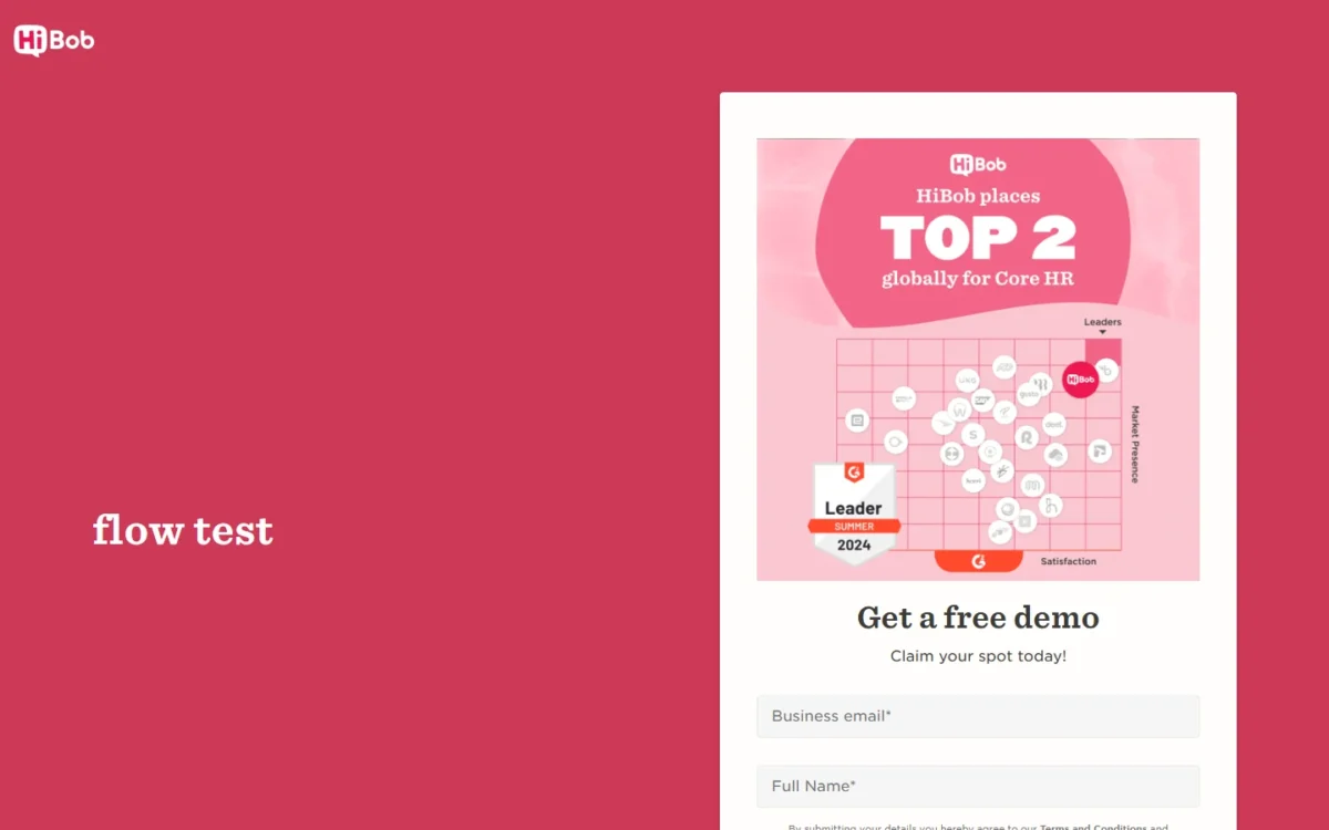 HiBob pricing page with its demo request form