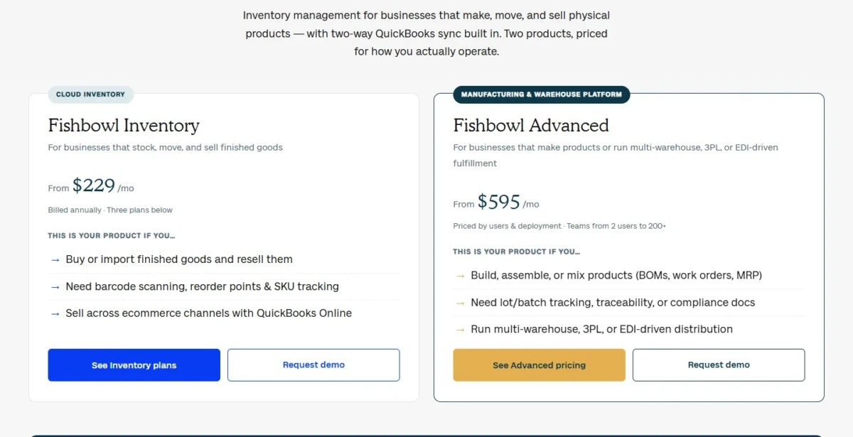 Fishbowl pricing page, plans and prices