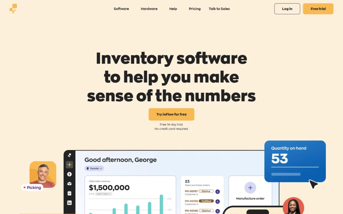 inFlow Inventory homepage, first screen