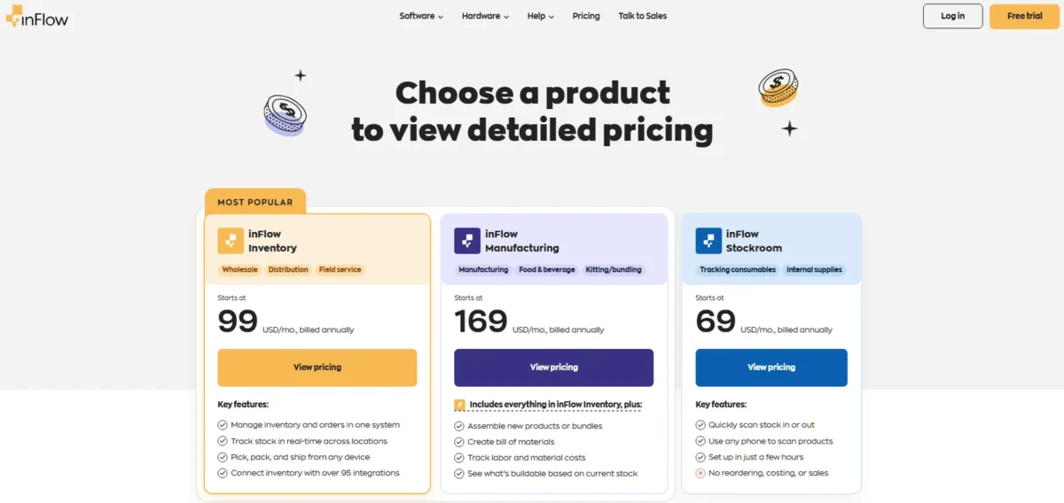 inFlow Inventory pricing page