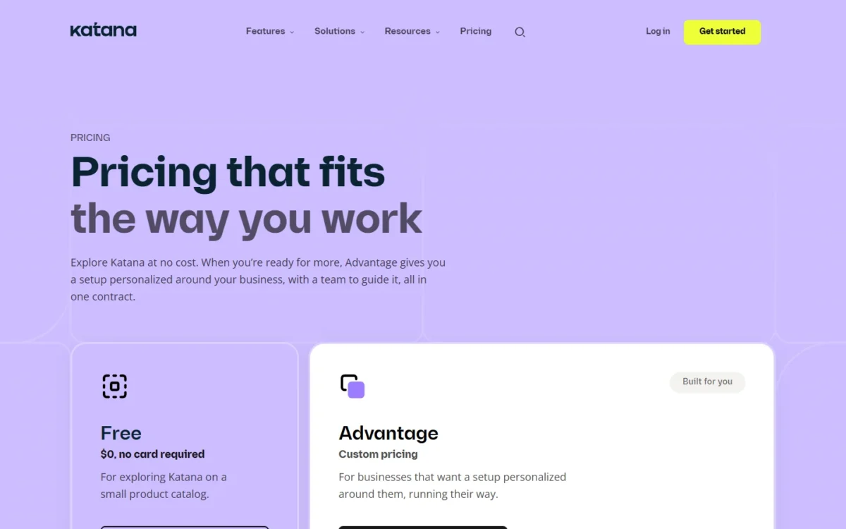 Katana pricing page, first screen