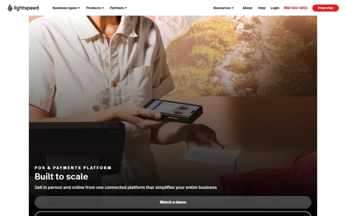 Lightspeed Retail homepage, first screen