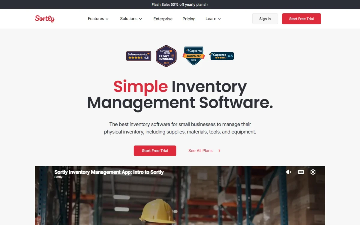 Sortly homepage, first screen