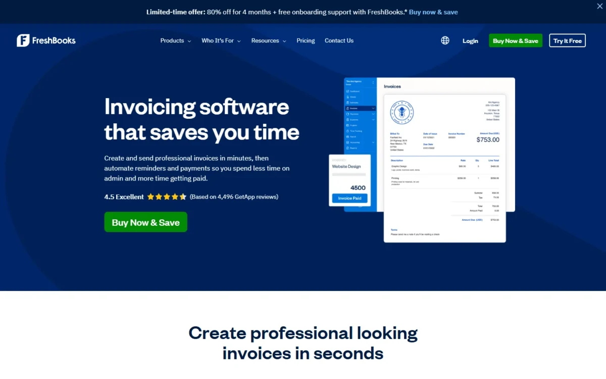 FreshBooks invoicing page