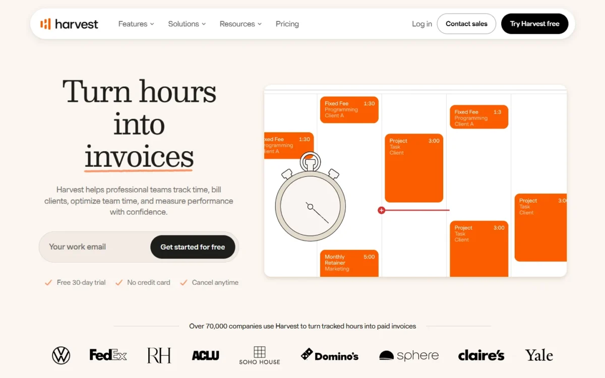 Harvest homepage