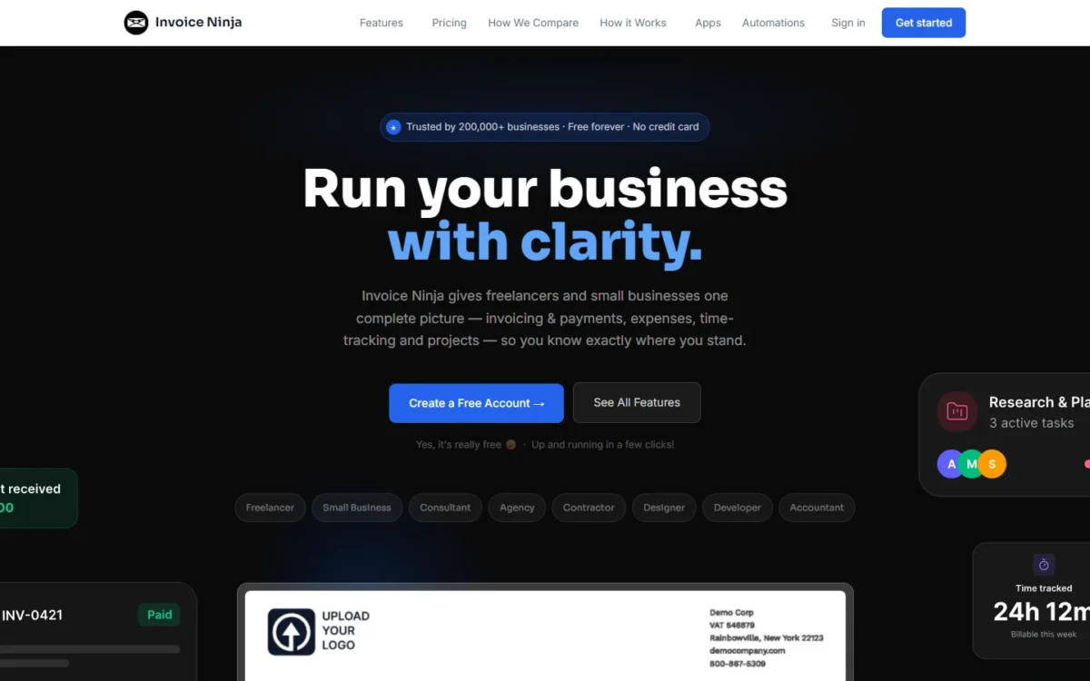 Invoice Ninja homepage