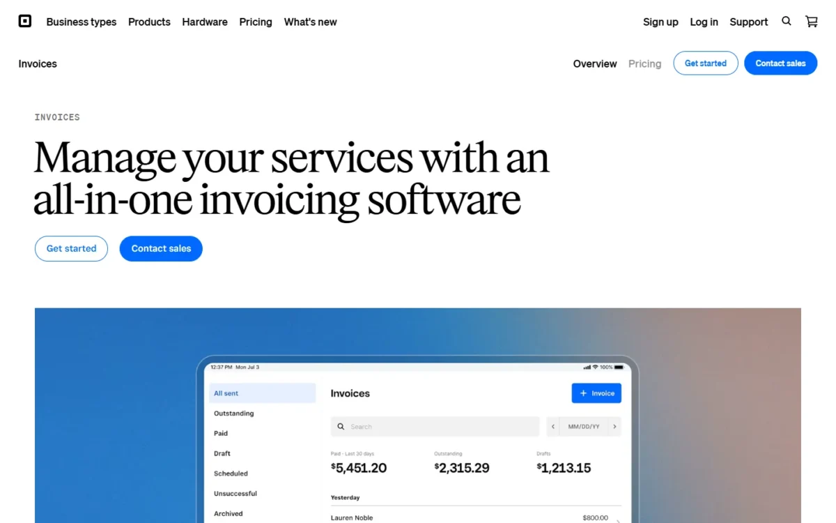 Square Invoices homepage