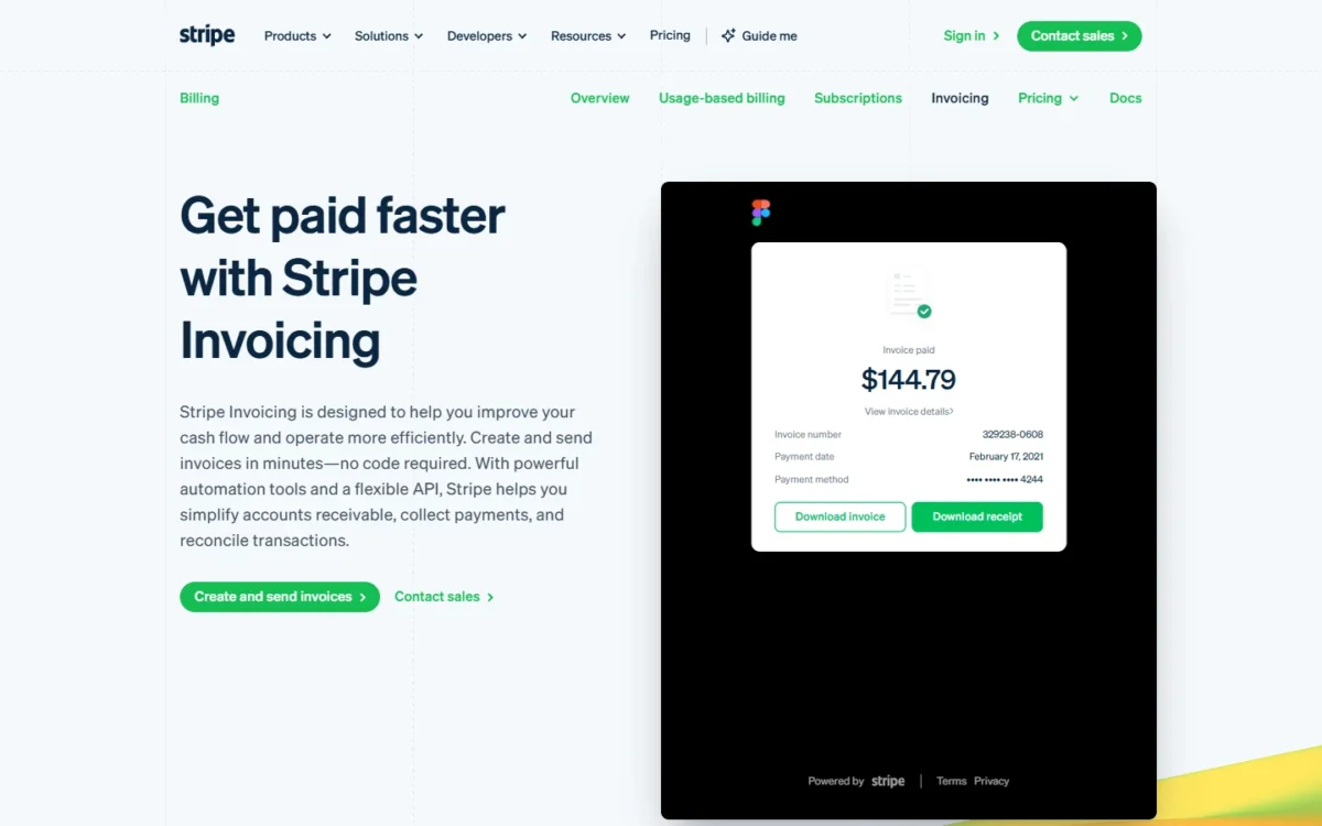 Stripe Invoicing homepage