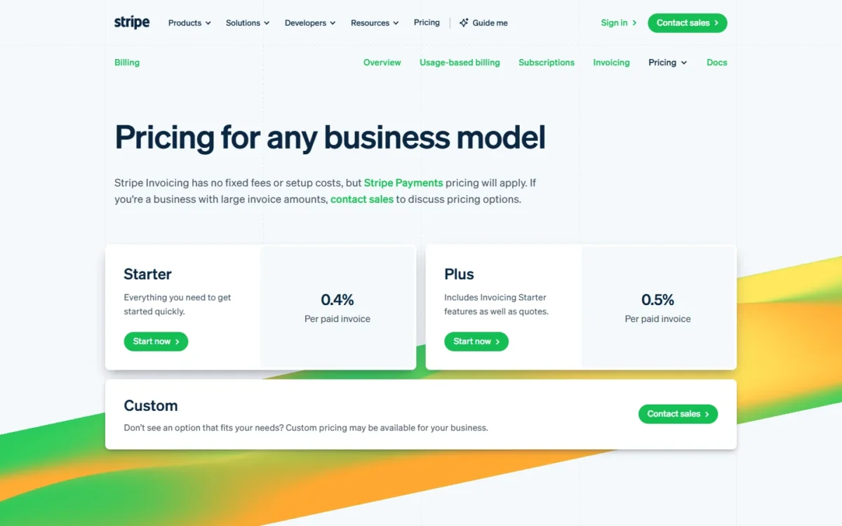 Stripe Invoicing pricing page