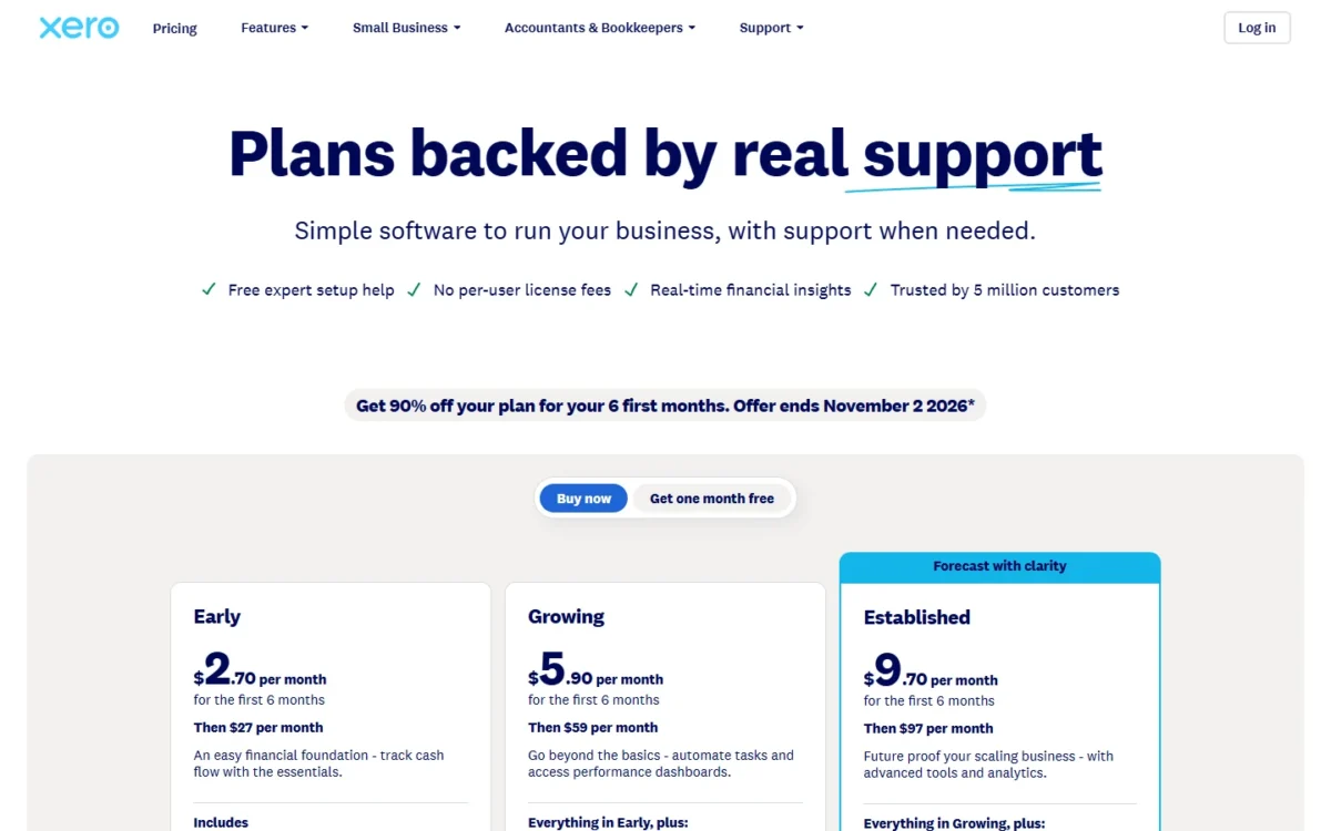 Xero pricing page