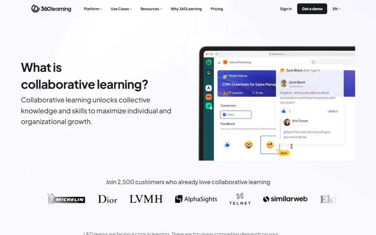 360Learning collaborative learning page, first screen