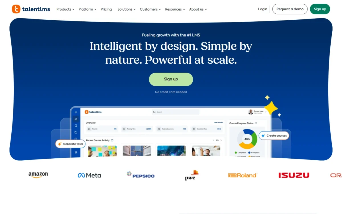 TalentLMS homepage, first screen