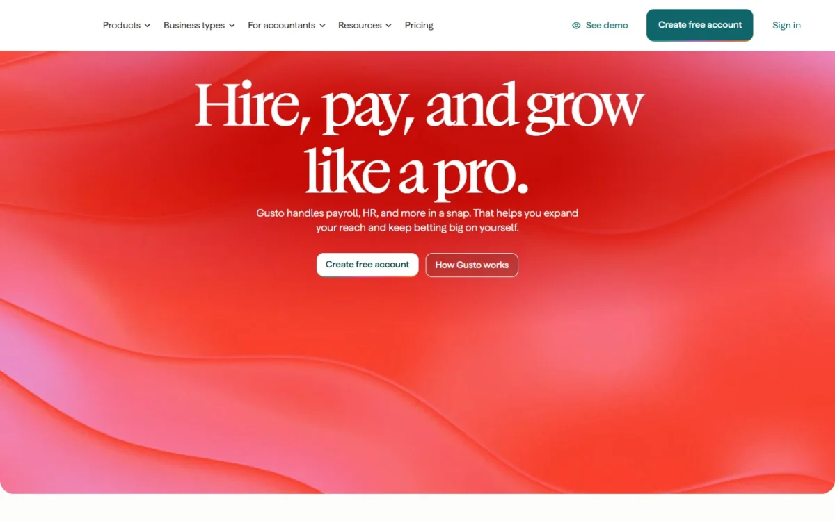 Gusto homepage, first screen