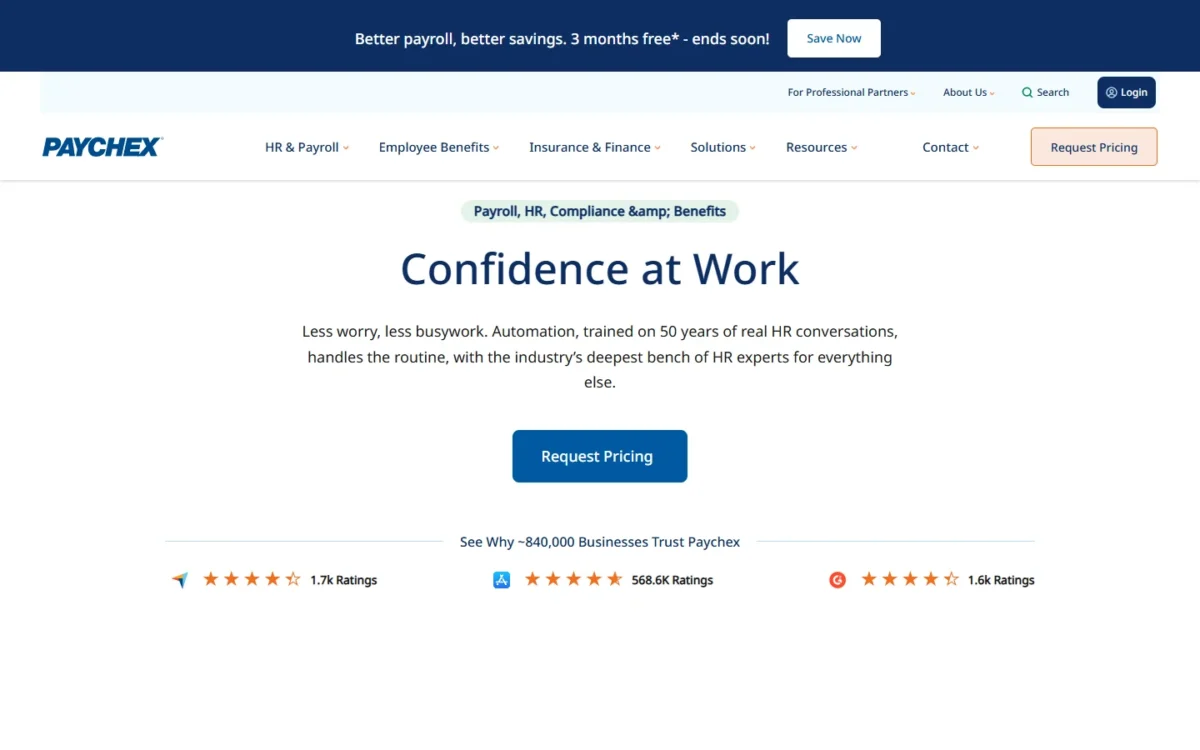 Paychex homepage, first screen