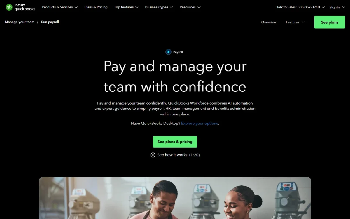 QuickBooks Payroll page, first screen