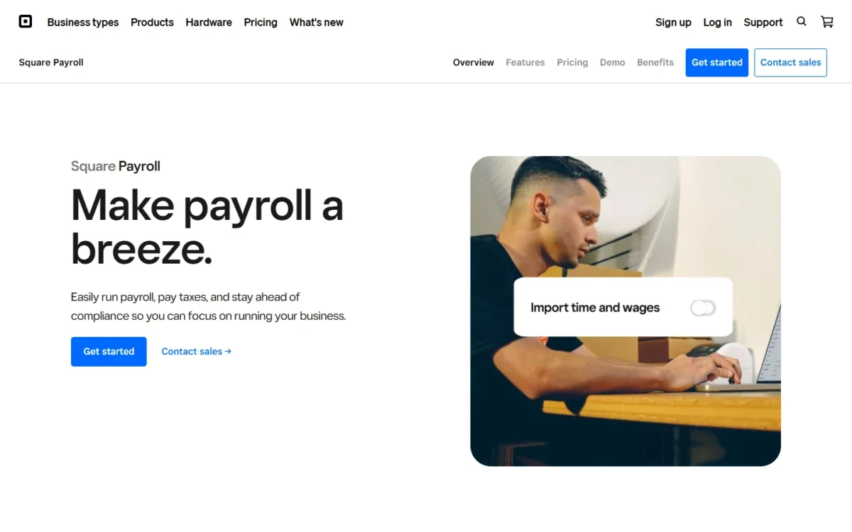 Square Payroll page, first screen