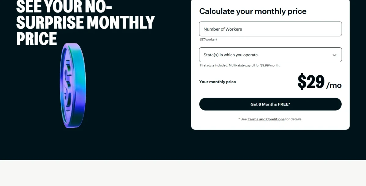 SurePayroll price calculator on its pricing page
