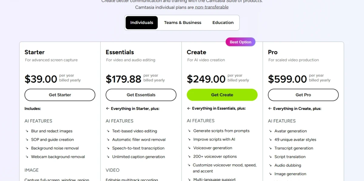 Camtasia plans and prices