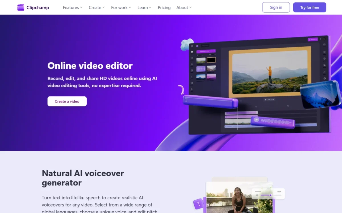 Clipchamp homepage
