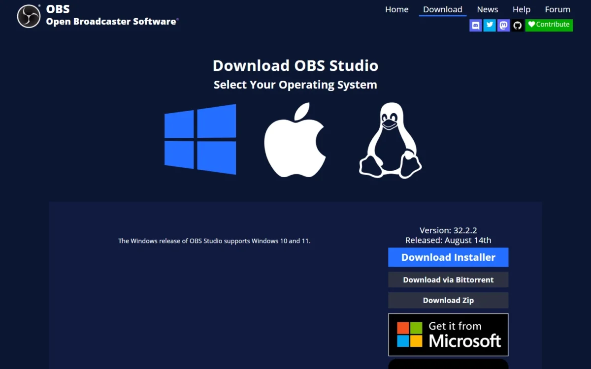 OBS Studio download page