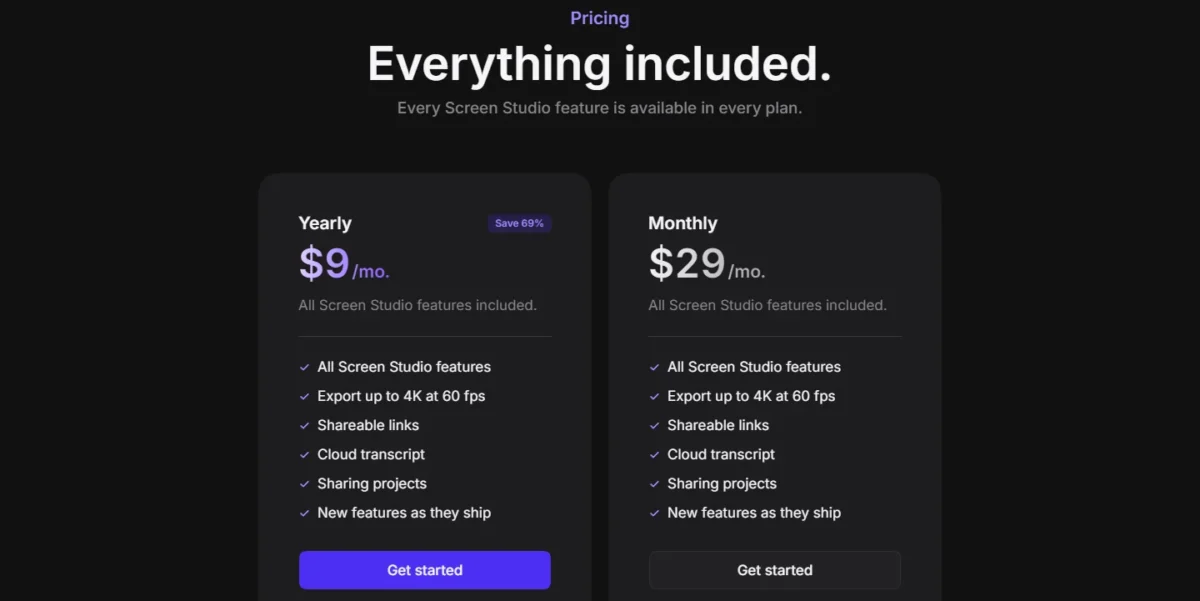 Screen Studio Yearly and Monthly plans