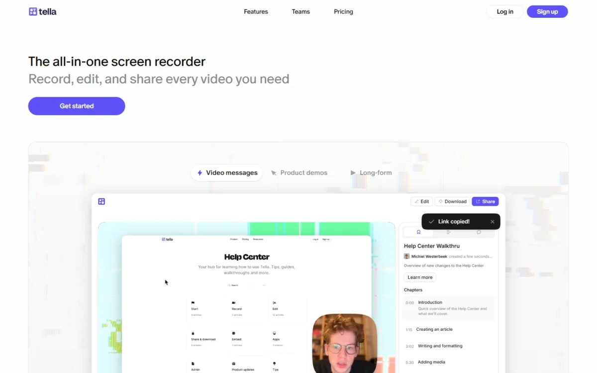 Tella homepage