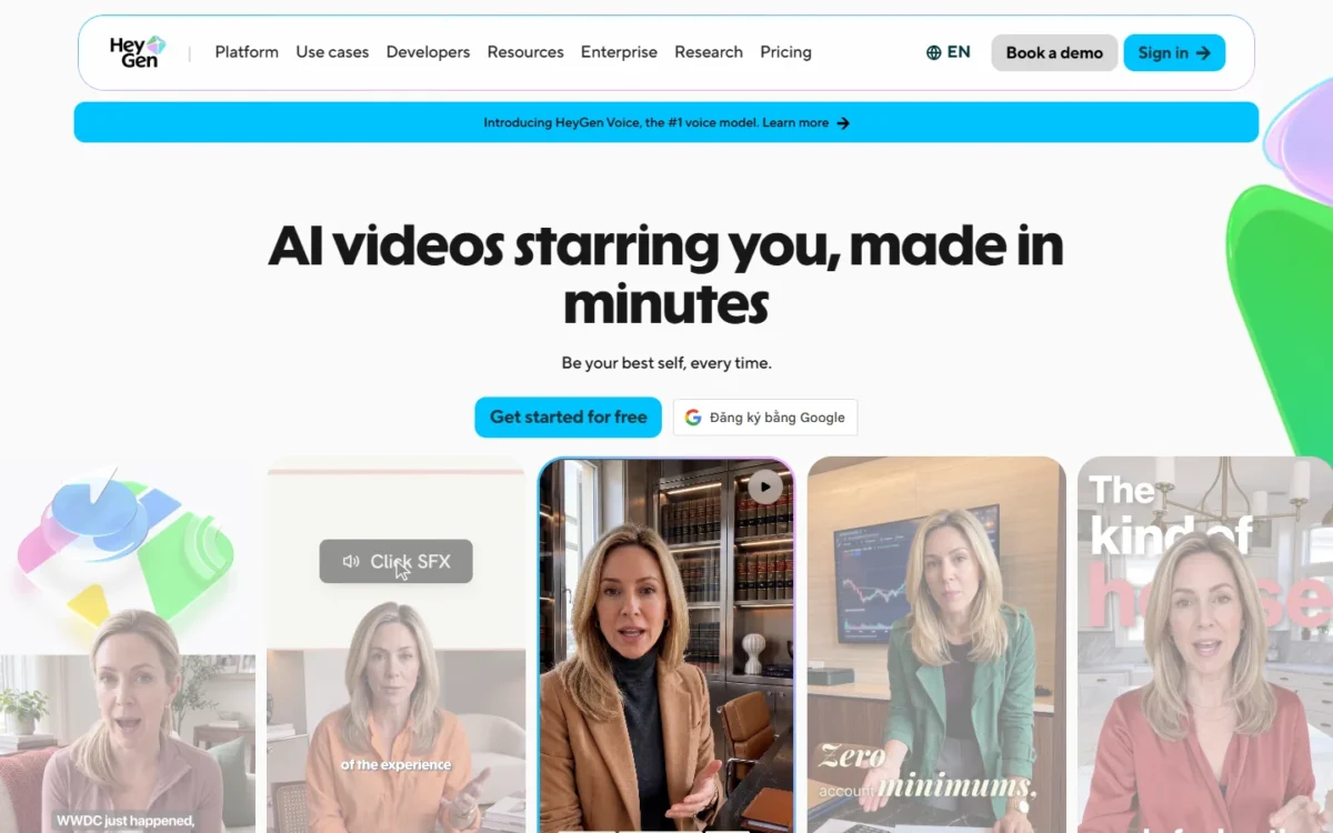 HeyGen homepage, first screen