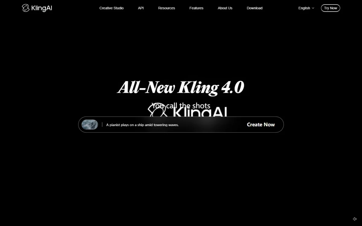 Kling AI homepage, first screen