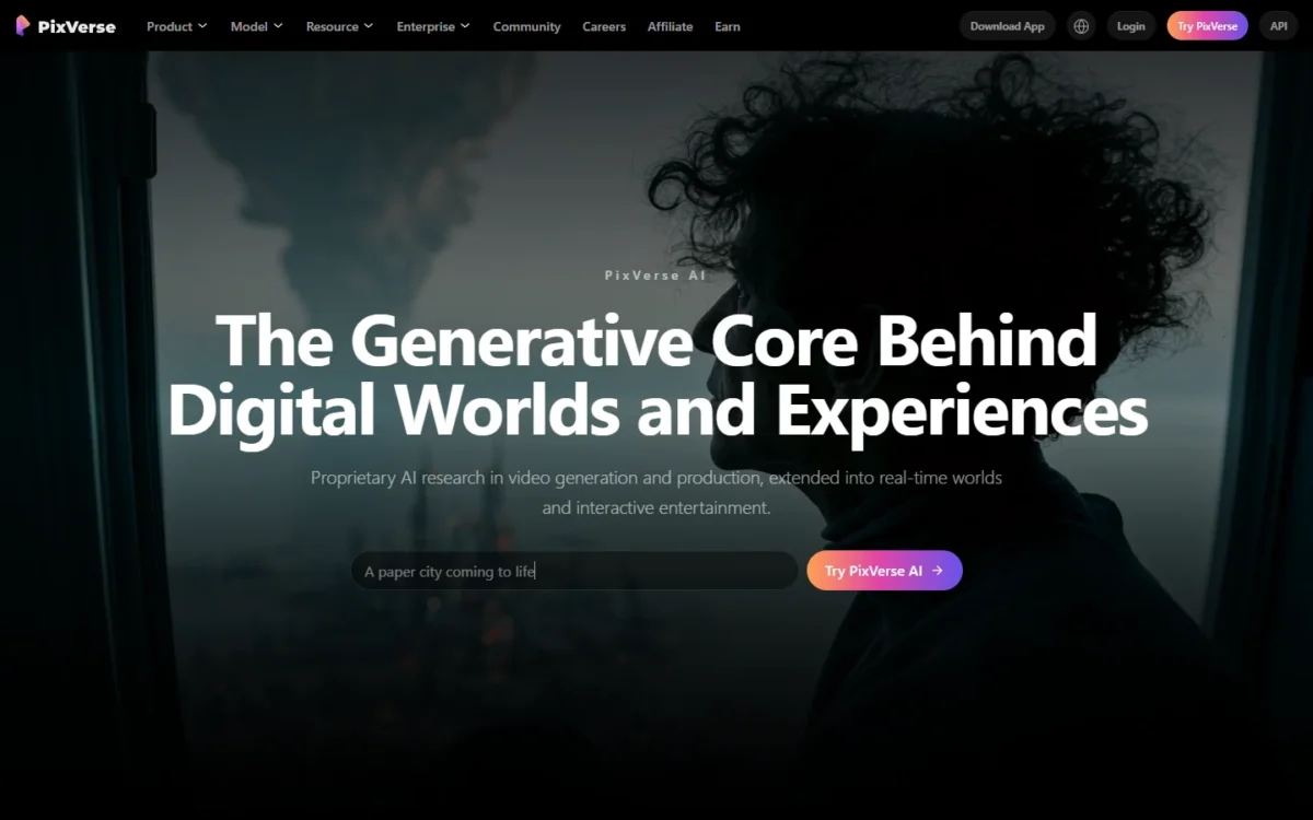 PixVerse homepage, first screen