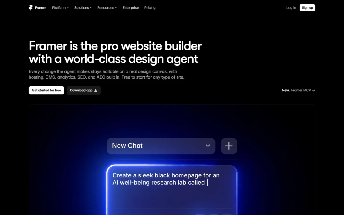 Framer homepage, first screen