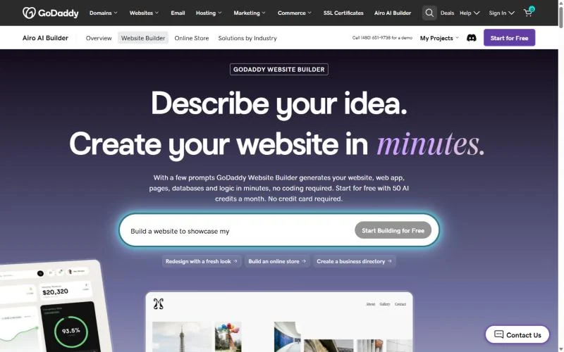 GoDaddy Airo homepage