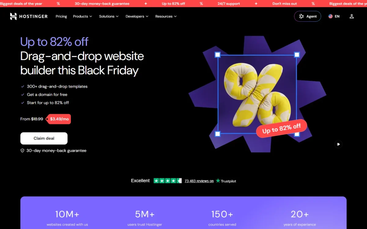 Hostinger Website Builder page, first screen